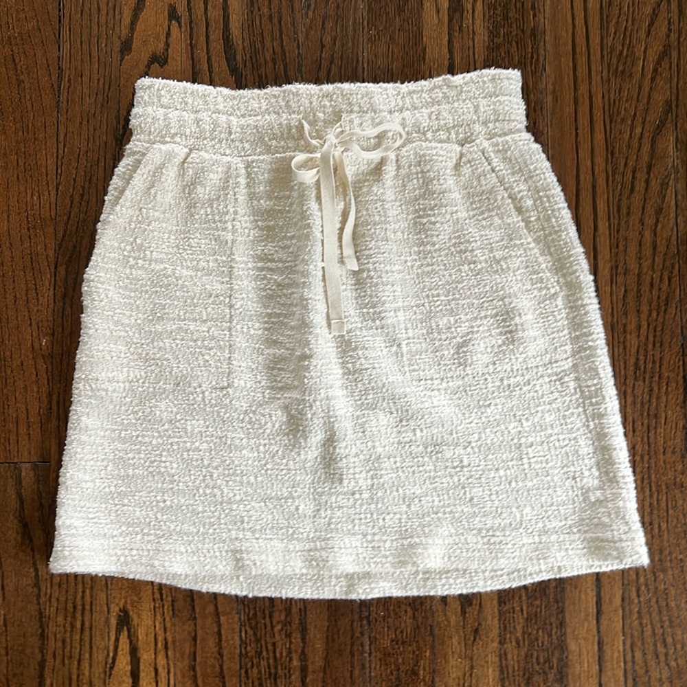 Lou & Grey Sweatshirt Terry Cloth Drawstring Casual Mini Skirt Cream small